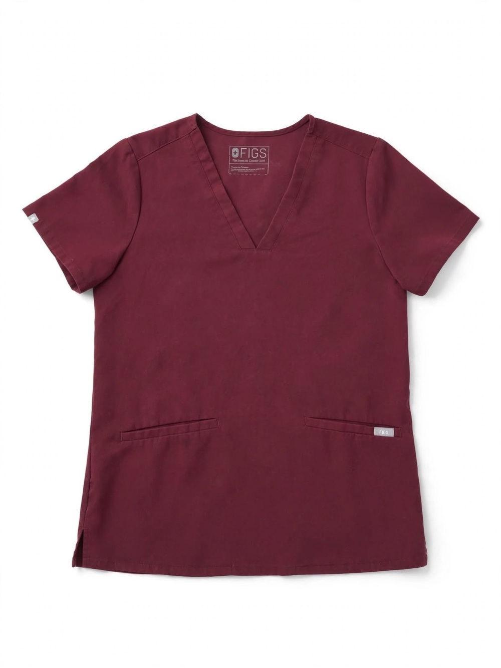 Figs Women's Short Sleeve V-Neck Top in Wine